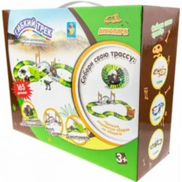 Т20859 Гибкий трек "Динопарк" 165 дет, динотуннель, ворота, мост, 2 динозавра(16,14см.), диномашинка